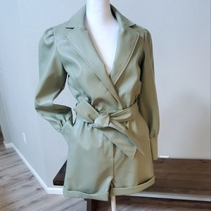 7 For All Mankind Faux Leather Romper Jumpsuit, Sage, 4-6/Small, NWT